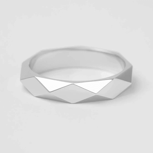 Чоловіча сучасна обручка з випуклими гранями симетрична у білому золоті купити Чоловіча сучасна обручка з випуклими гранями симетрична у білому золоті купити