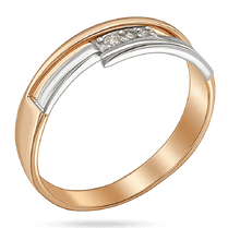 обзорное фото Обручальное кольцо с тремя белыми бриллиантами в сочетании красного и белого золота 039828 Золотые кольца с бриллиантами обзорное фото Обручальное кольцо с тремя белыми бриллиантами в сочетании красного и белого золота 039828  Золотые кольца с бриллиантами