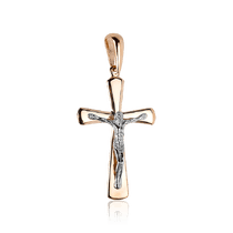 обзорное фото Золотой крестик женский гладкий 032193 Крестики женские обзорное фото Золотой крестик женский гладкий 032193  Крестики женские