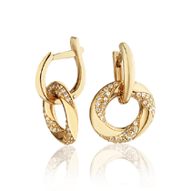 обзорное фото Золотые серьги с фианитами 025256 Золотые серьги с фианитом обзорное фото Золотые серьги с фианитами 025256  Золотые серьги с фианитом