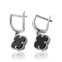 обзорное фото Сережки золотые Клевер с черным ониксом 033058 Золотые серьги с ониксом обзорное фото Сережки золотые Клевер с черным ониксом 033058  Золотые серьги с ониксом