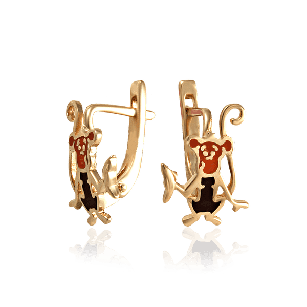 Золотые серьги с эмалью обезьянки 400227Е детальное изображение ювелирного изделия Золотые детские сережки