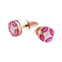 обзорное фото Золотые серьги-гвоздики с бриллиантами и розовыми сапфирами 032019 Золотые серьги с сапфиром обзорное фото Золотые серьги-гвоздики с бриллиантами и розовыми сапфирами 032019  Золотые серьги с сапфиром