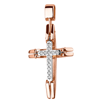 обзорное фото Золотой подвес объемный крест в красном золоте с белыми фианитами 037964 Крестики женские обзорное фото Золотой подвес объемный крест в красном золоте с белыми фианитами 037964  Крестики женские