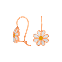 обзорное фото Золотые серьги Ромашки с эмалью 031421 Серьги без камней обзорное фото Золотые серьги Ромашки с эмалью 031421  Серьги без камней