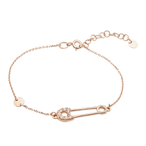 обзорное фото Золотой браслет с оригинальным декором в виде булавки, инкрустированной фианитами 040720  Золотые браслеты с цирконием (фианитами)