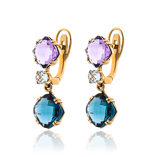 Сережки золотые с камнями аметист и топаз лондон 034015 детальное изображение ювелирного изделия Золотые серьги Сережки золотые с камнями аметист и топаз лондон 034015 детальное изображение ювелирного изделия Золотые серьги