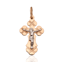 обзорное фото Крестик из комбинированного золота 035792 Золотые подвески обзорное фото Крестик из комбинированного золота 035792  Золотые подвески