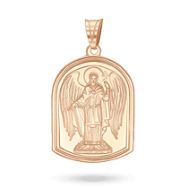 обзорное фото Ладанка в красном золоте 585 пробы "Ангел Хранитель" без вставок 041287  Золотые подвески иконки