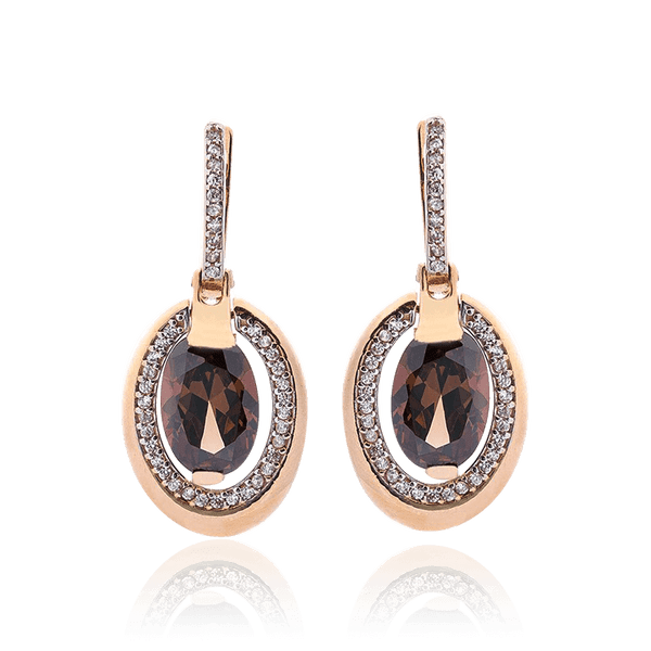 Сережки подвески с раухтопазом в красном золоте 034583 детальное изображение ювелирного изделия Золотые серьги Сережки подвески с раухтопазом в красном золоте 034583 детальное изображение ювелирного изделия Золотые серьги