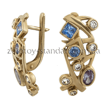 обзорное фото Золотые серьги с цирконием 220028 Золотые серьги с фианитом обзорное фото Золотые серьги с цирконием 220028  Золотые серьги с фианитом