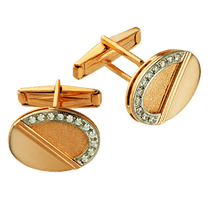 обзорное фото Золотые запонки для рубашки с фианитами 026489  Золотые запонки