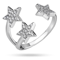 обзорное фото Серебряное кольцо 3 звезды с россыпью фианитов 040223  Серебряные кольца с фианитом