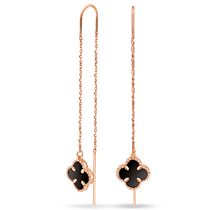 обзорное фото Золотые серьги-протяжки Клевер с агатом 040059 Золотые серьги с агатом обзорное фото Золотые серьги-протяжки Клевер с агатом 040059  Золотые серьги с агатом