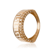 обзорное фото Золотое кольцо в греческом стиле с белой эмалью и фианитами 028666  Золотые кольца с фианитом