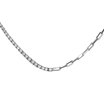 обзорное фото Серебряное колье из двух видов цепочек с белыми фианитами и карабиновой застежкой 039797 Серебряные колье обзорное фото Серебряное колье из двух видов цепочек с белыми фианитами и карабиновой застежкой 039797  Серебряные колье