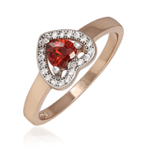обзорное фото Серебряное кольцо Сердце с фианитами 024894  Кольца с позолотой