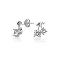 обзорное фото Серебряные серьги Вишенки с белыми фианитами 027918  Серебряные серьги с камнями