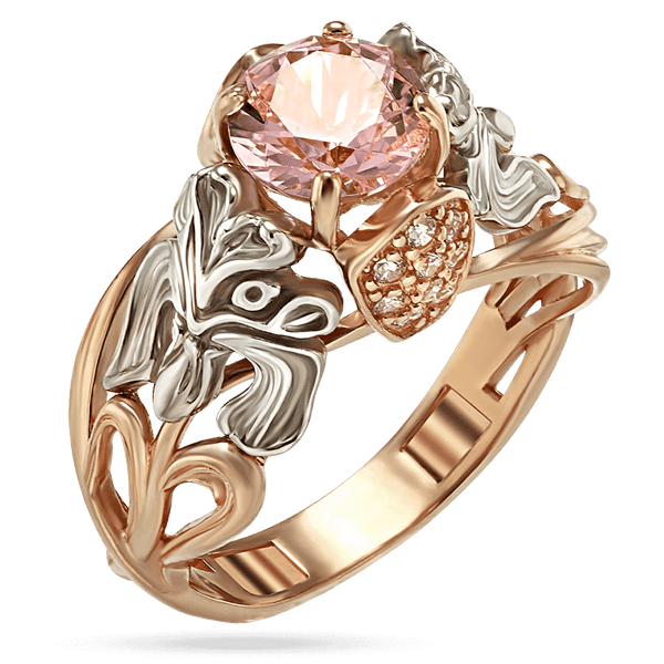 Золотое кольцо с морганитом и фианитами 030455 детальное изображение ювелирного изделия Золотые кольца с морганитом