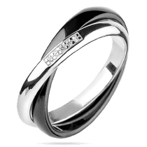 обзорное фото Двойное кольцо из серебра и черной керамики и вставками из фианитов 039408 Серебряные кольца со вставками обзорное фото Двойное кольцо из серебра и черной керамики и вставками из фианитов 039408  Серебряные кольца со вставками