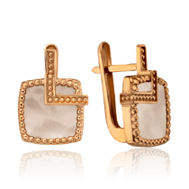 обзорное фото Сережки золотые с перламутром Магический Квадрат 034183 Золотые серьги обзорное фото Сережки золотые с перламутром Магический Квадрат 034183  Золотые серьги