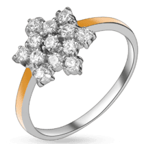 обзорное фото Серебряное кольцо с золотой пластиной Снежинка 026836  Серебряные кольца со вставками
