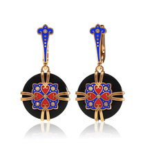 оглядове фото Золоті сережки з агатом і емаллю 029046 оглядове фото Золоті сережки з агатом і емаллю 029046