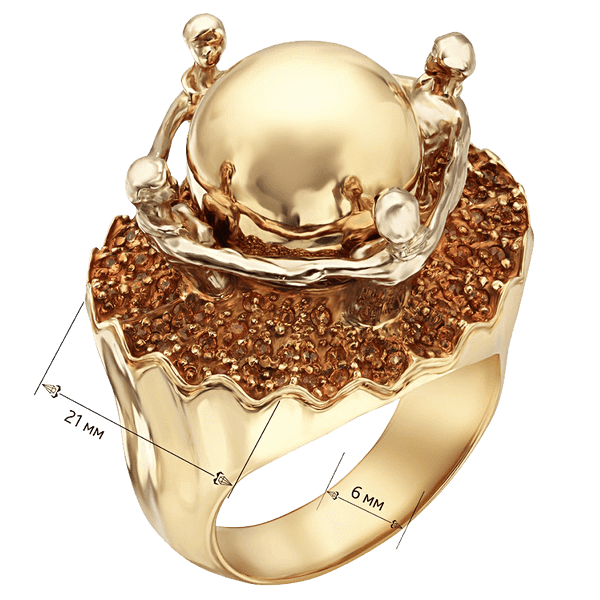 Ексклюзивна масивна каблучка з жовтого золота Натхненні Танцем зі смарагдами та фіанітами 039031 детальне зображення ювелірного виробу Ексклюзивна масивна каблучка з жовтого золота Натхненні Танцем зі смарагдами та фіанітами 039031 детальне зображення ювелірного виробу