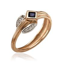 обзорное фото Кольцо золотое с сапфиром и фианитами 035071 Золотые кольца обзорное фото Кольцо золотое с сапфиром и фианитами 035071  Золотые кольца