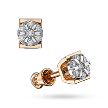 оглядове фото Пусети у комбінованому золоті з діамантовою композицією у формі квітки 041437 оглядове фото Пусети у комбінованому золоті з діамантовою композицією у формі квітки 041437