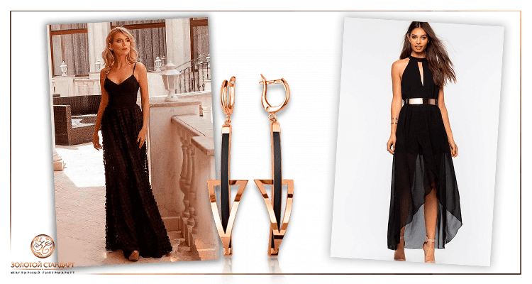 Золотые серьги с черными вставками Золотые серьги с черными вставками фото