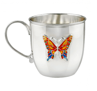 Детская серебряная чашка с яркой бабочкой 