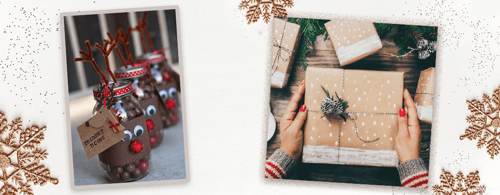 Крафтовая упаковка новогоднего подарка и баночка фото