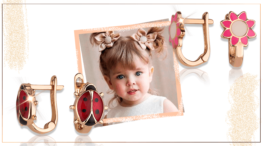 Детские золотые серьги с эмалью фото