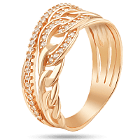 Стильное кольцо Bellator с фианитами в красном золоте 039256