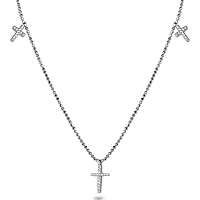Серебряное колье с подвесными декоративными крестиками с белыми фианитами в плетении гольф 039811