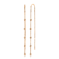 Золотые серьги продевки цепочка с бусинами алмазная грань 036506