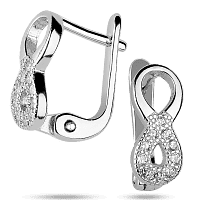 Серьги с фианитами Бесконечность в серебре на английской застежке 039541