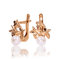 Золотые серьги с жемчугом Бабочки 032073