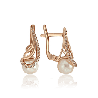 Золотые серьги с жемчугом и фианитами 028934