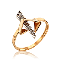 Золотое кольцо с фианитом в неординарном дизайне 036247