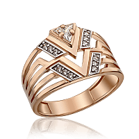 Широкое золотое кольцо женское с фианитами 033655