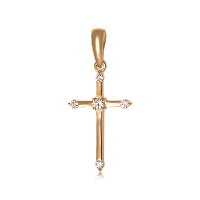 Золотой кулон крестик из красного золота с бриллиантами 023208
