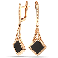 Серьги подвески золотые с черным агатом Эмма 034381