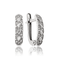 Блестящие серьги из белого золота с фианитами 034723