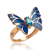 Золотое кольцо Синяя Бабочка с эмалью и фианитом 033671