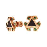 Золотые серьги пусеты с агатом и нанокристалламы 030046