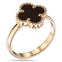 Женское кольцо Клевер с черным агатом в красном золоте 585 пробы 039917