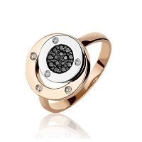 Золотое кольцо с белыми и черными бриллиантами 029642