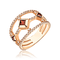 Женское золотое кольцо с гранатами и фианитами 036069